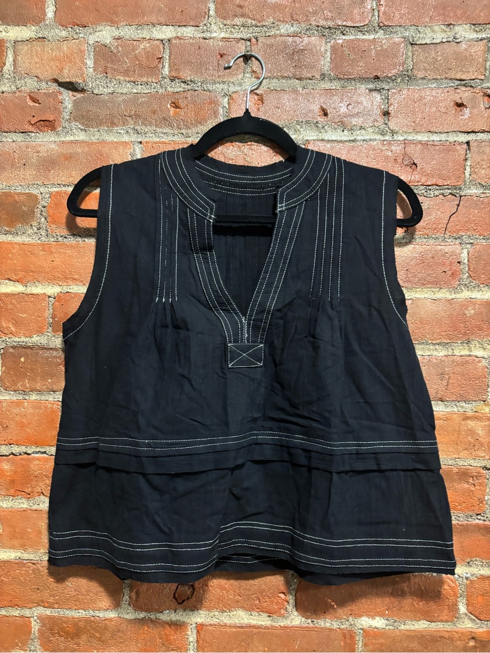 Sleeveless Black Top with Contrast Stitching